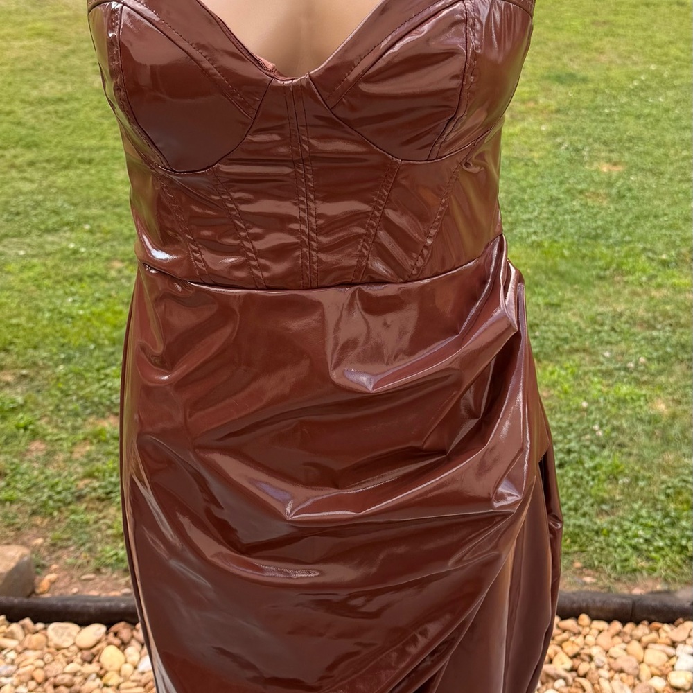 ASOS Brown Ruched Bodycon Midi Dress